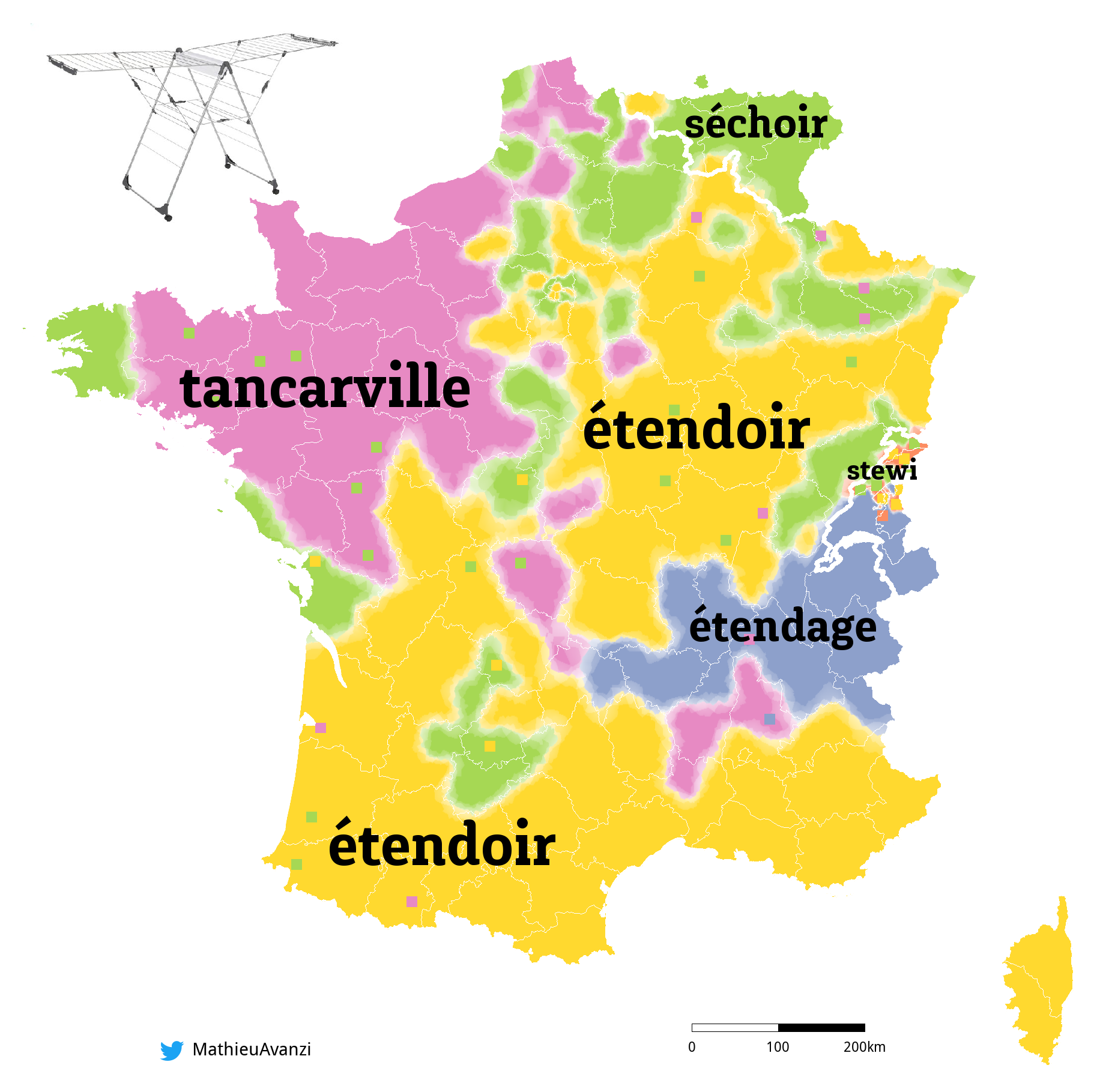 La carte de France, avec la répartition étendoir/tancarville,....